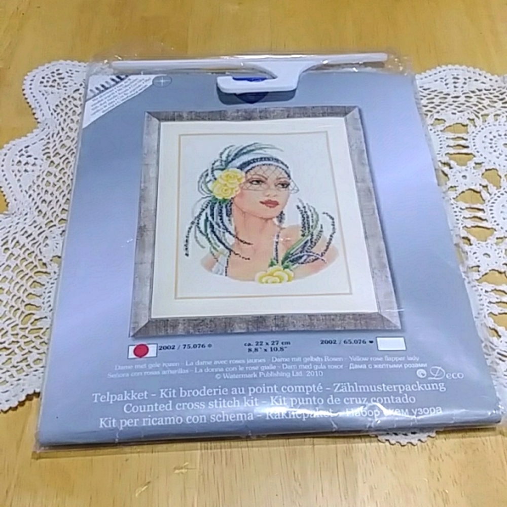 Counted Cross Stitch Kit, Vervaco, Yellow Rose Flapper Lady